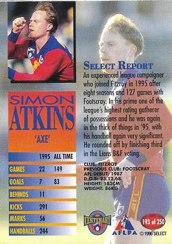 1996 Select AFL #193 Simon Atkins Back